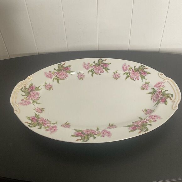 Vintage Hampton Bavaria Porcelain Pink Roses 16” Cake Plate 1880-1918 Japan - Picture 1 of 11